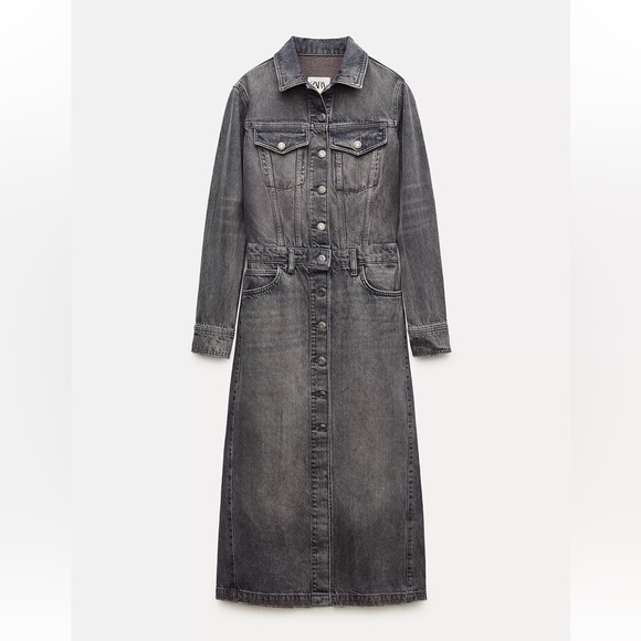 Zara Dresses & Skirts - Zara Women's Charcoal Gray Black Wash Fade Long Shirt Dress Jacket